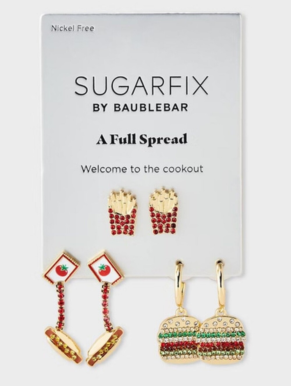 NWT Sugarfix Baublebar Welcome To Cookout Fries, Hamburger And Hot Dog Earrings